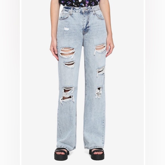 Hot Topic Love Revival - Vintage Destructed Wide Leg Jeans - Size 11 - New - Picture 1 of 7